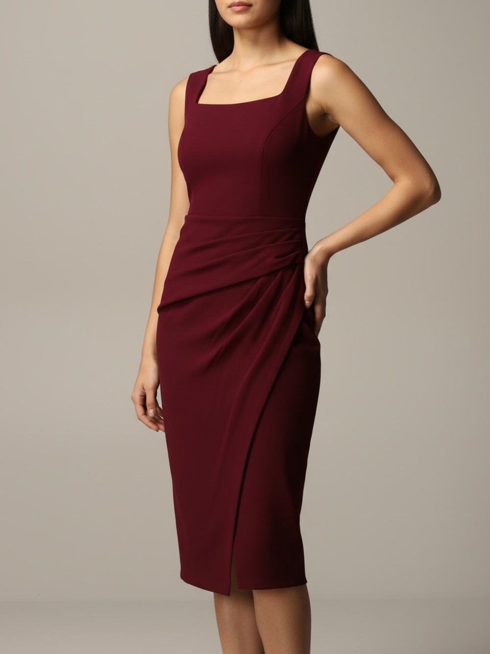 Sleeveless Midi Sheath Dress in Wine by iHot Size Small